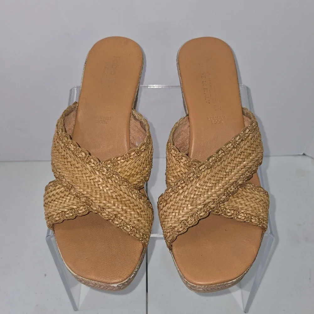Fabio Maggeni Italy Woven Wedge Sandals Tan Espadrille Slides 9M 15764M